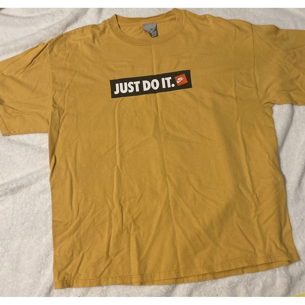 Vintage 90s Nike Just Do It Spell Out Yellow Shirt Size XL Grey Tag